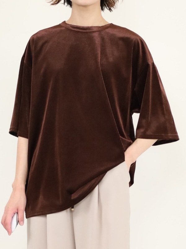 【YENN】ベルベット半袖トップス