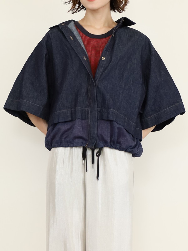 【Munich】異素材コンビ6分袖デニムシャツ