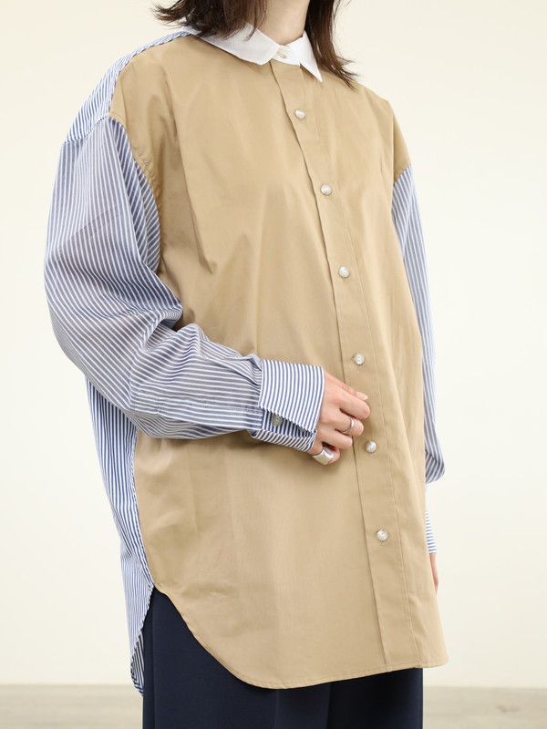 【Munich】3素材コンビチュニック丈シャツ 