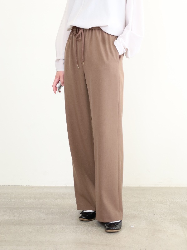 【ma couleur】杢調ストレッチツイルセミワイドパンツ