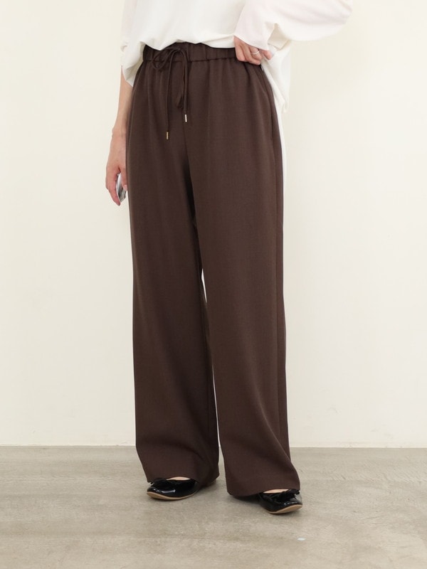 【ma couleur】杢調ストレッチツイルセミワイドパンツ