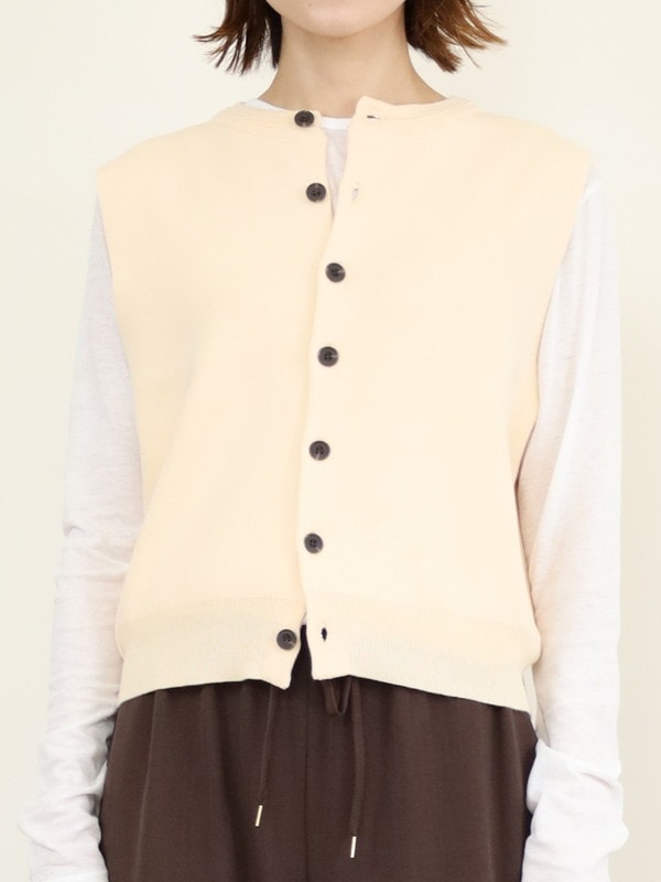 【LeMelange】クルーネック綿アクリルニットベスト