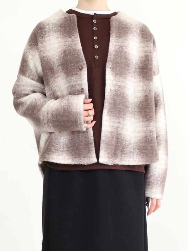 【LeMelange】スライバーニットチェックカーディガン