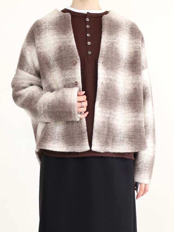 【LeMelange】スライバーニットチェックカーディガン