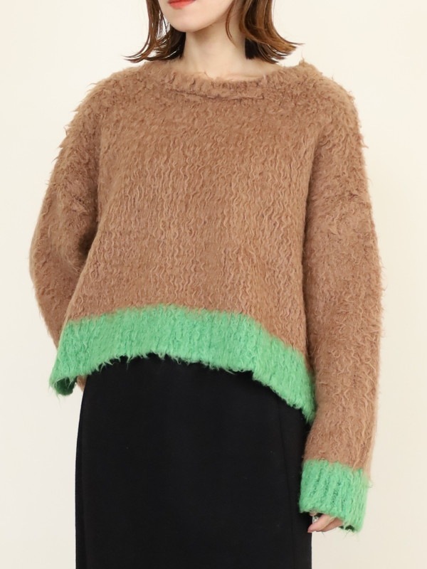 【CYAN TOKYO】配色カーリーショートニット