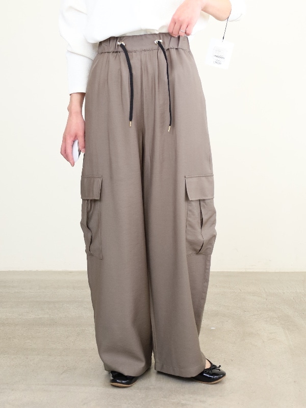【trois】ワッシャーデシンワイドカーゴパンツ