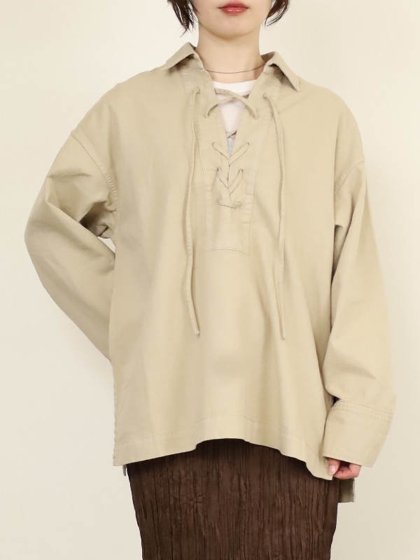 【MICA&DEAL】衿付きレースアップデニムブラウス