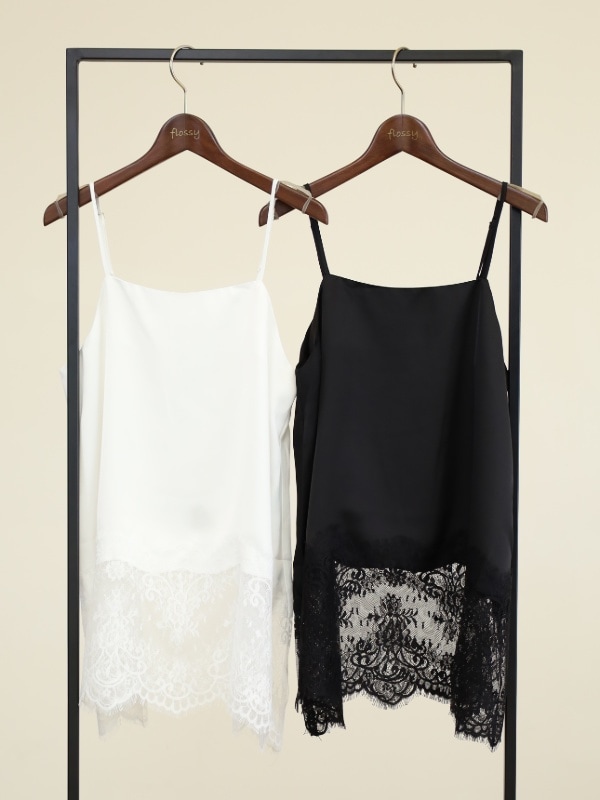 【Un carnet】裾レースキャミソール ：4月初旬お届け
