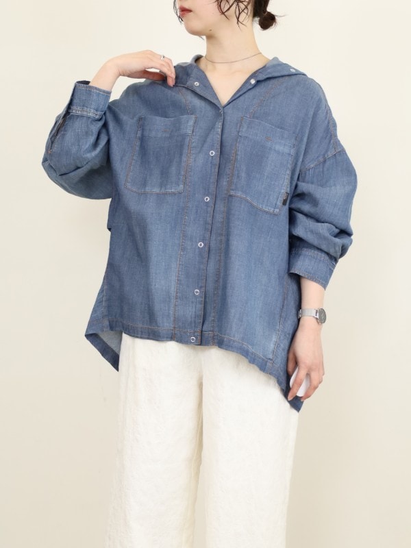 【ayane】シアーデニムフーディシャツ