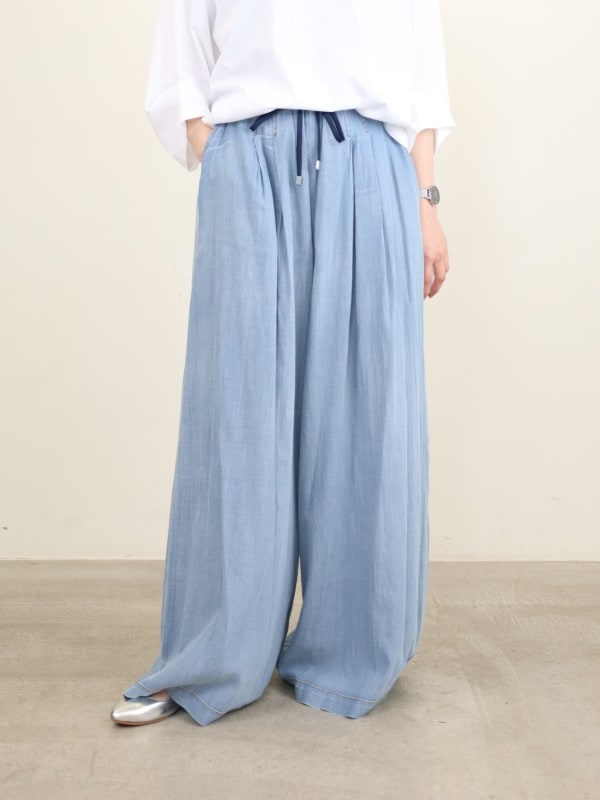 【ayane】シアーデニムタックワイドパンツ