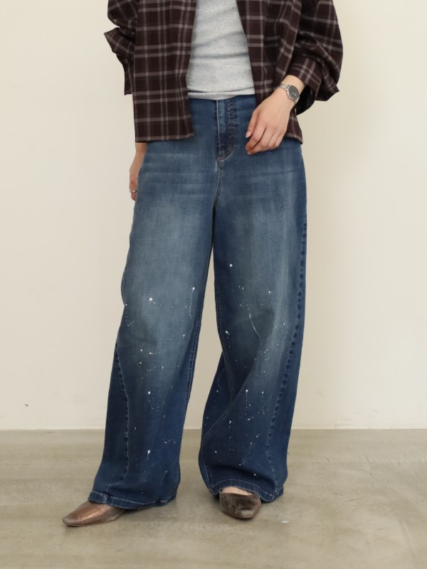 【ayane】短丈ペイントバレルレッグデニム