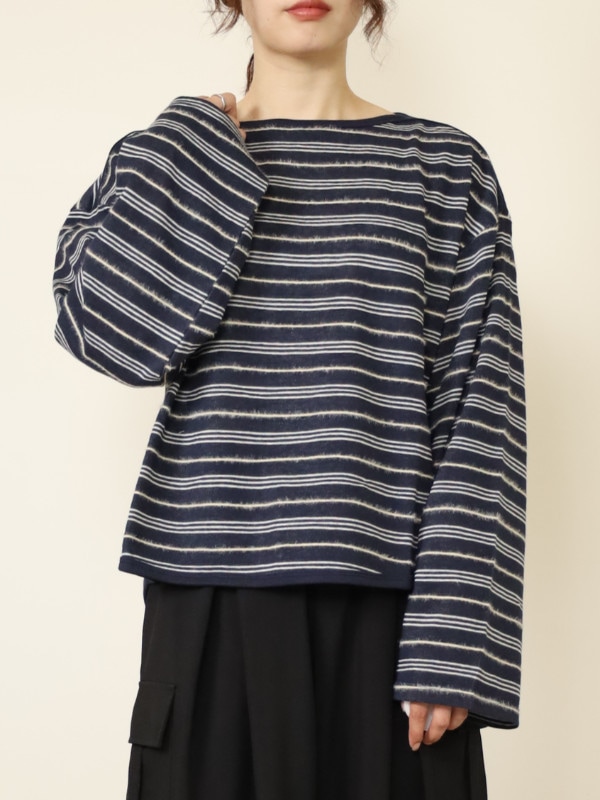 【YENN】フェザーボーダー長袖ワイドカットソー
