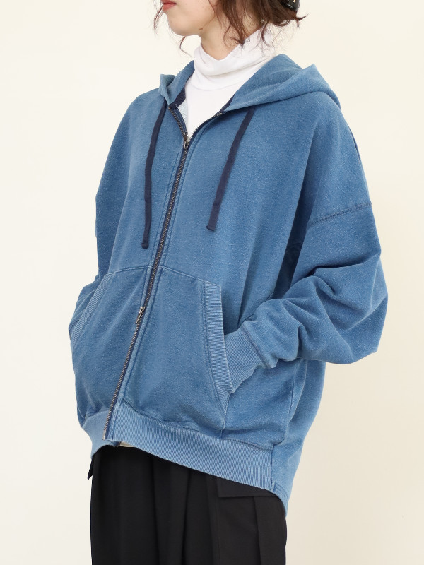 【JOHNBULL】インディゴ裏毛ジップフーディ