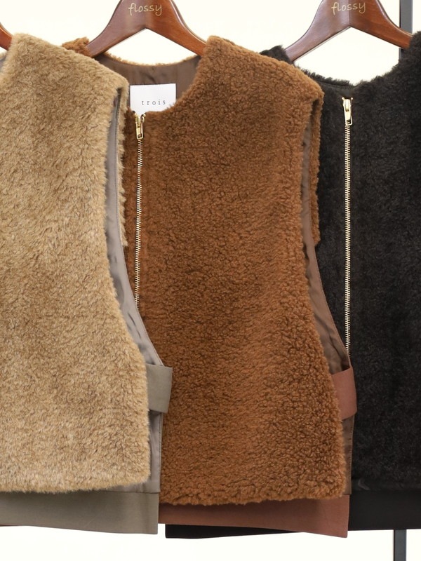 【trois】ボア×ポンチショート丈ベスト