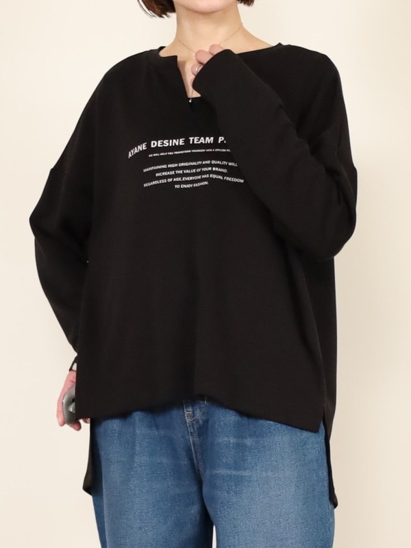 【ayane】キーネックライトボンディングロゴロンT