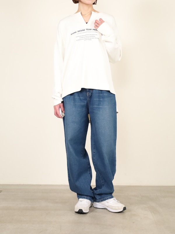 【ayane】キーネックライトボンディングロゴロンT