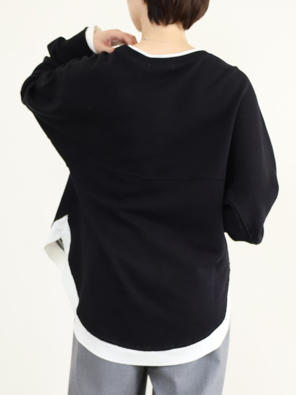 【trois】レイヤード風長袖裏毛トップス