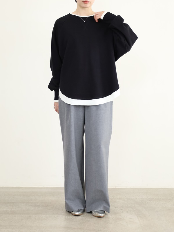 【trois】レイヤード風長袖裏毛トップス