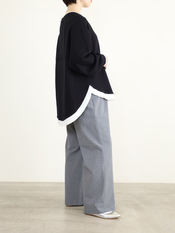 【trois】レイヤード風長袖裏毛トップス