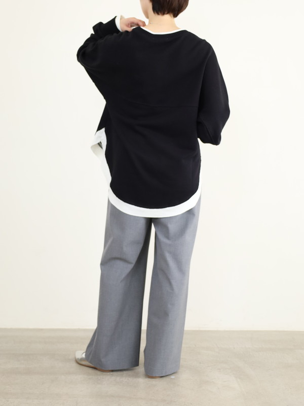 【trois】レイヤード風長袖裏毛トップス