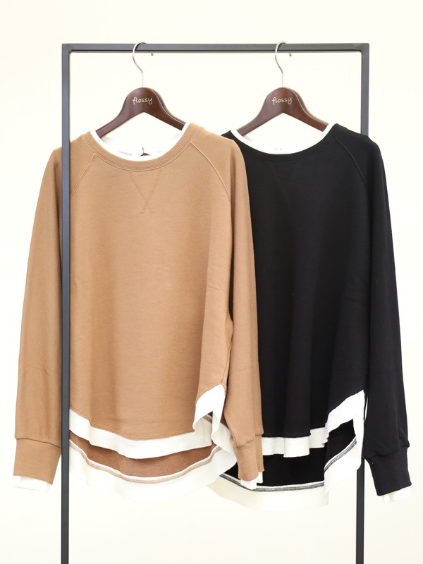 【trois】レイヤード風長袖裏毛トップス