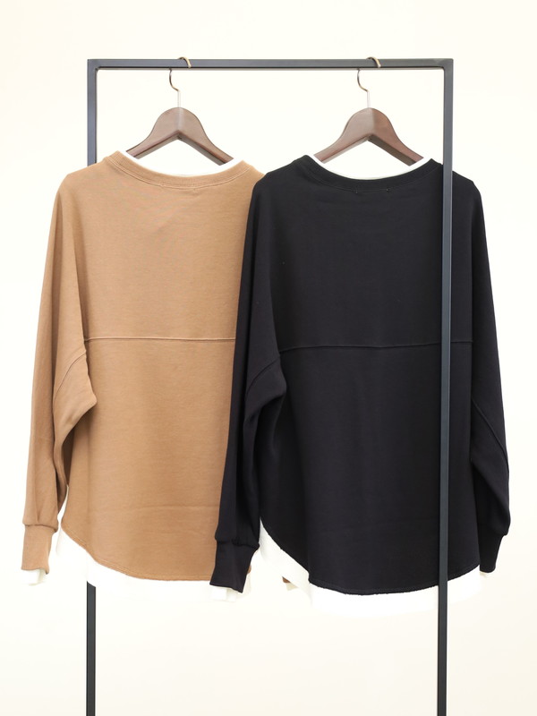 【trois】レイヤード風長袖裏毛トップス