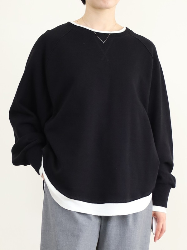 【trois】レイヤード風長袖裏毛トップス