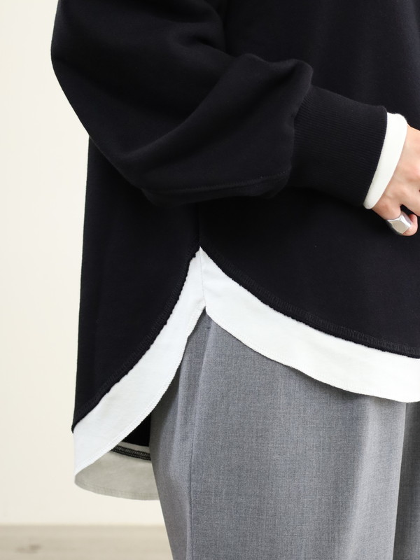 【trois】レイヤード風長袖裏毛トップス