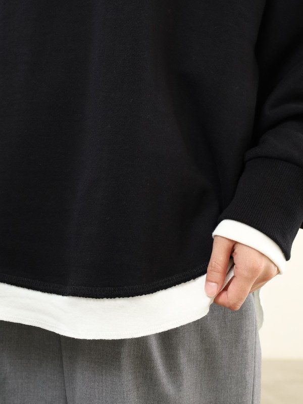 【trois】レイヤード風長袖裏毛トップス