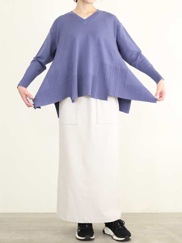 【ayane】Vネックイレギュラーヘムニット