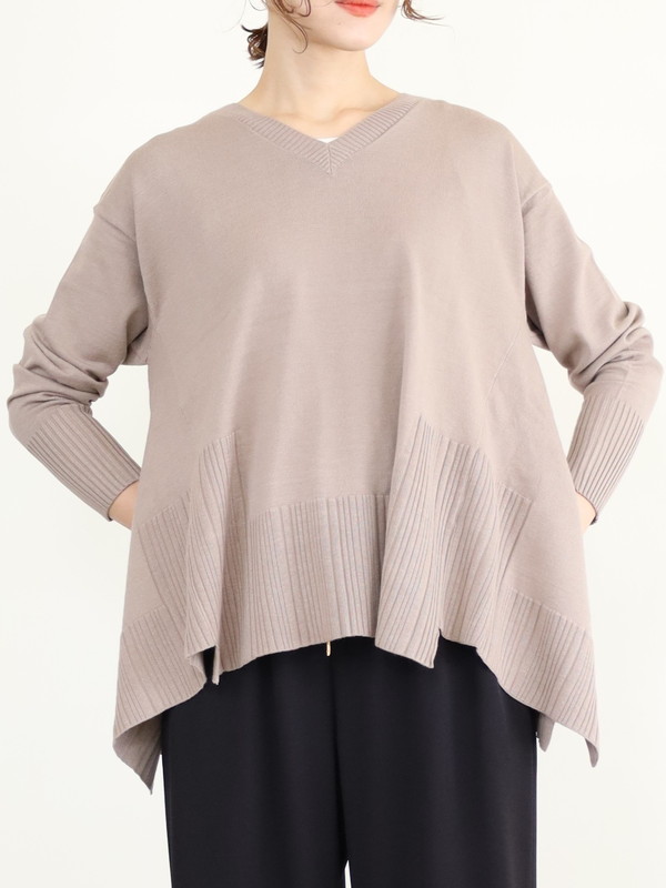 【ayane】Vネックイレギュラーヘムニット