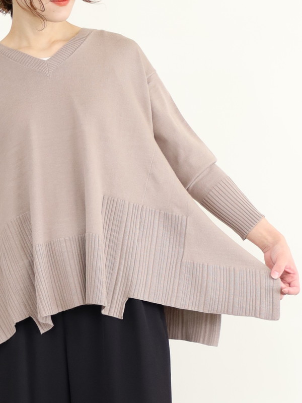 【ayane】Vネックイレギュラーヘムニット