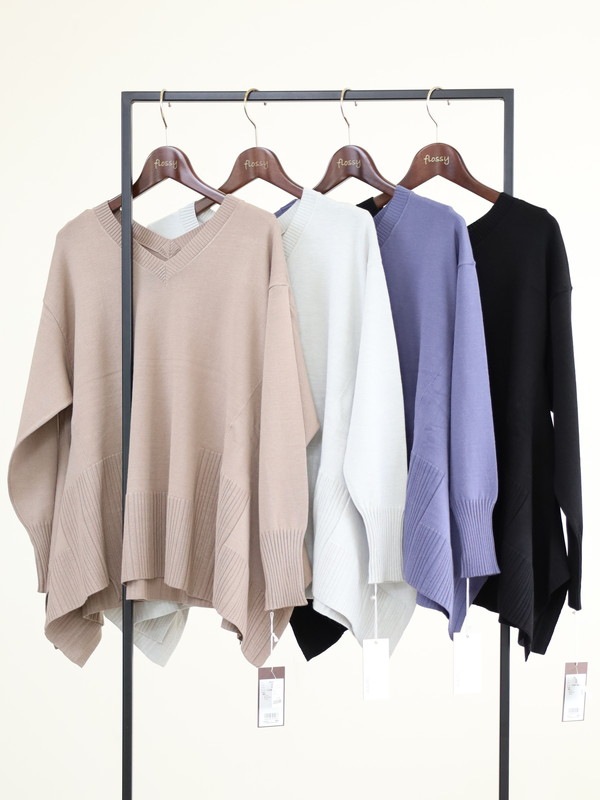 【ayane】Vネックイレギュラーヘムニット