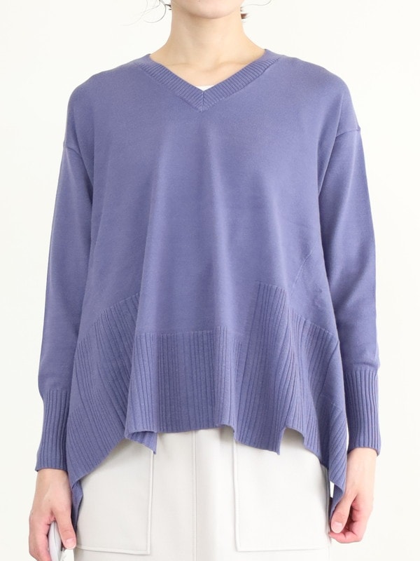 【ayane】Vネックイレギュラーヘムニット