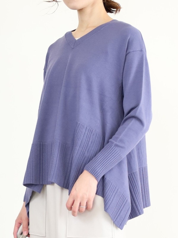 【ayane】Vネックイレギュラーヘムニット