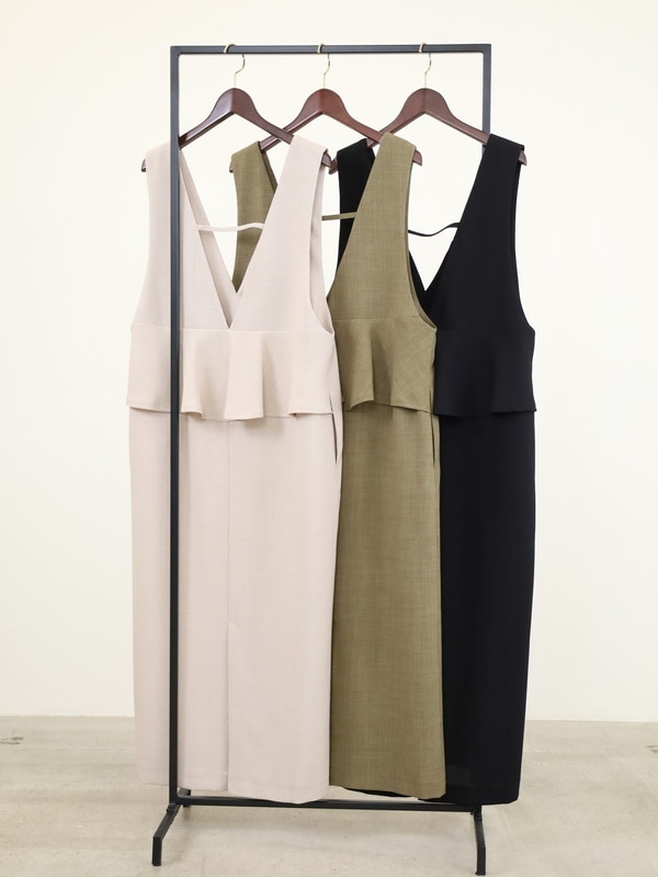 【trois】バックルフリルリネンライクジャンスカ