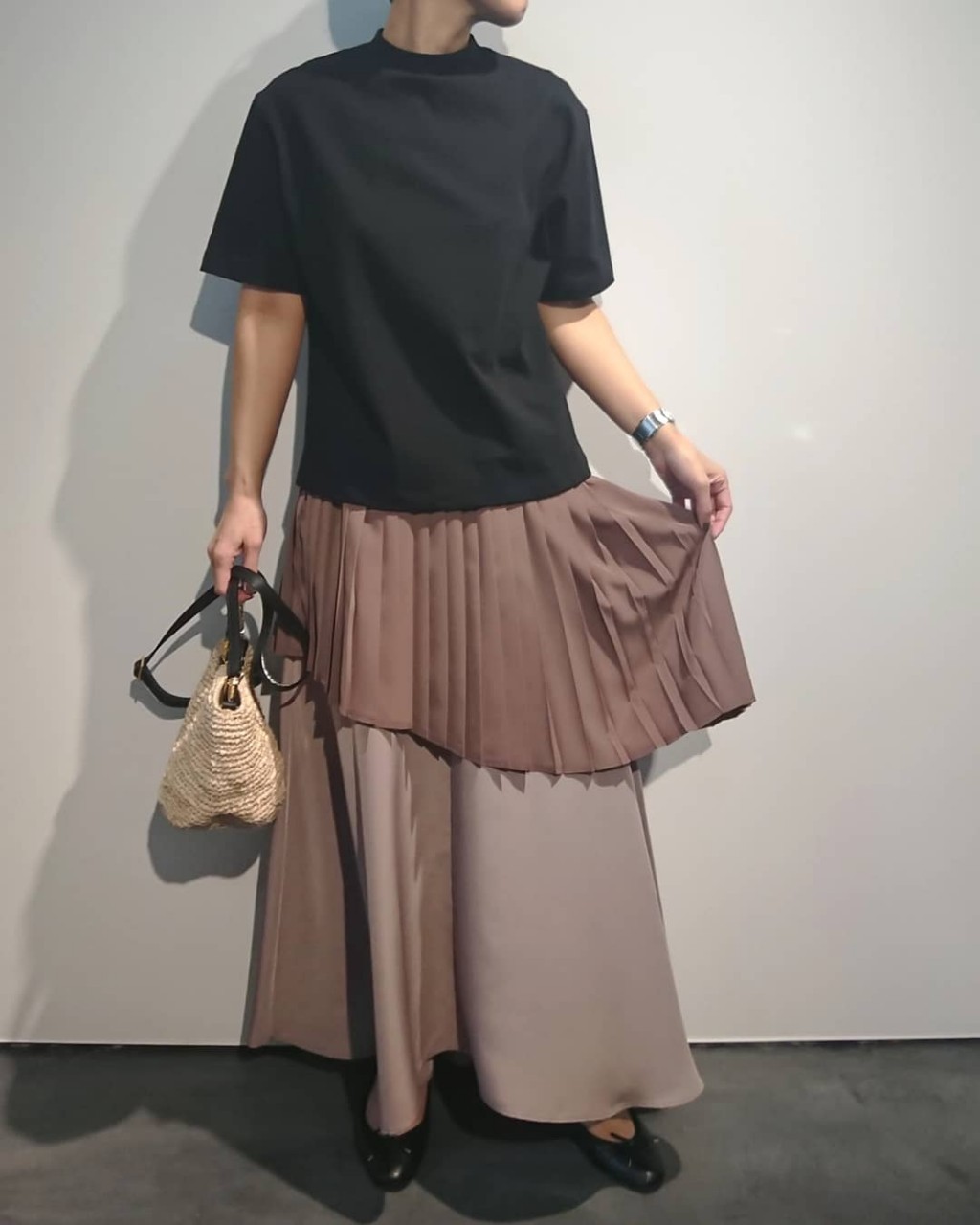 【MARECHAL TERRE】部分プリーツアシンメトリースカート