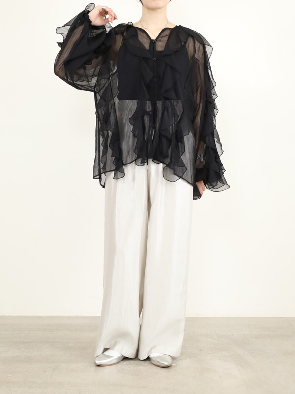 ayane】楊柳シフォンフリルブラウス
