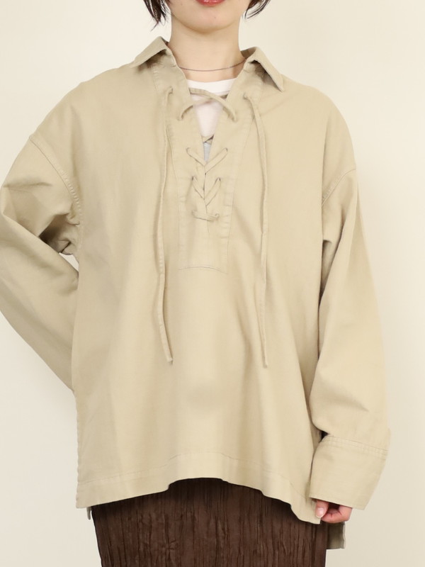 【MICA&DEAL】衿付きレースアップデニムブラウス