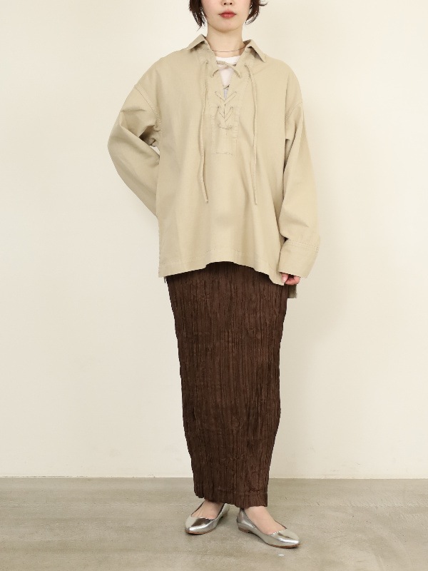 【MICA&DEAL】衿付きレースアップデニムブラウス