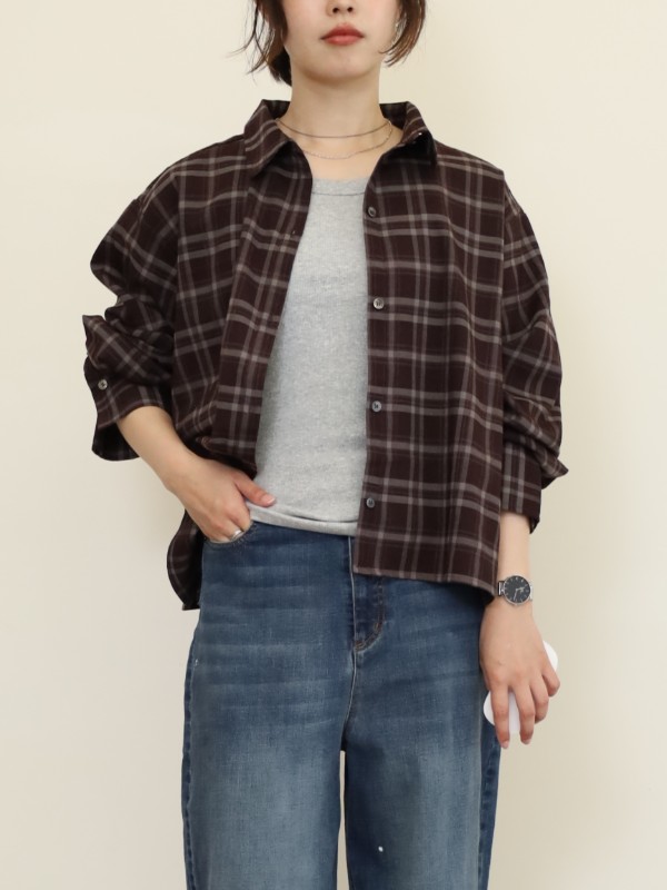 【siro de la bonte】グレンチェックショート丈シャツ