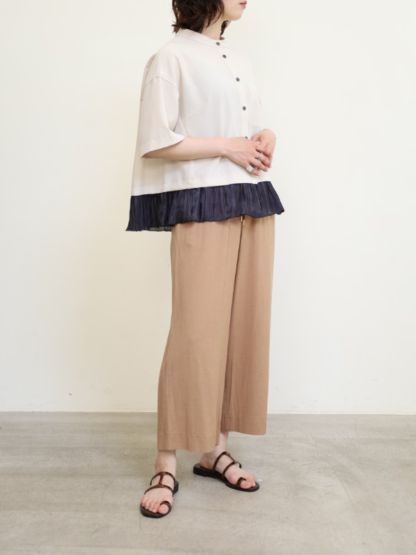 【trois】麻レーヨン8.5分丈パンツ