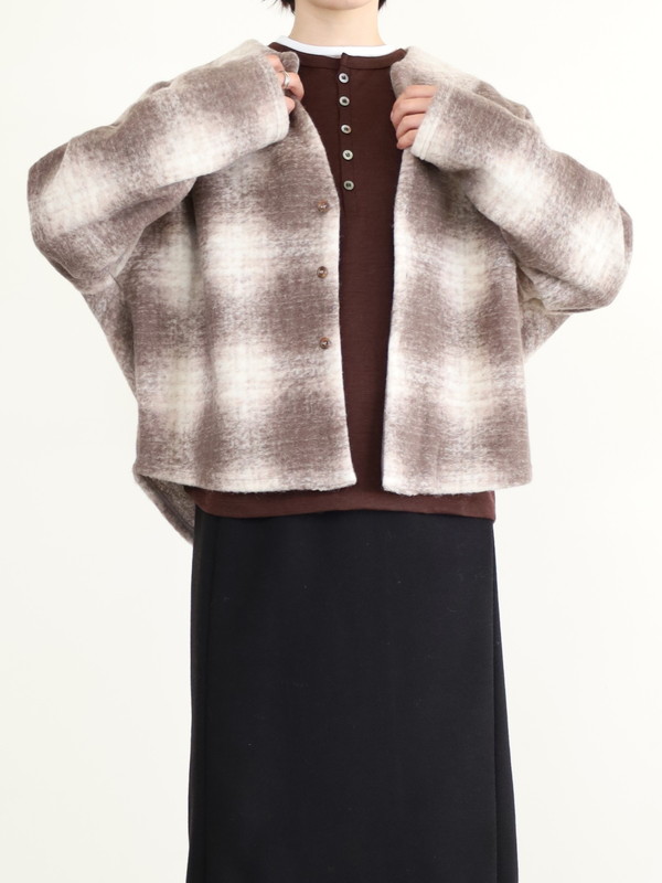 【LeMelange】スライバーニットチェックカーディガン