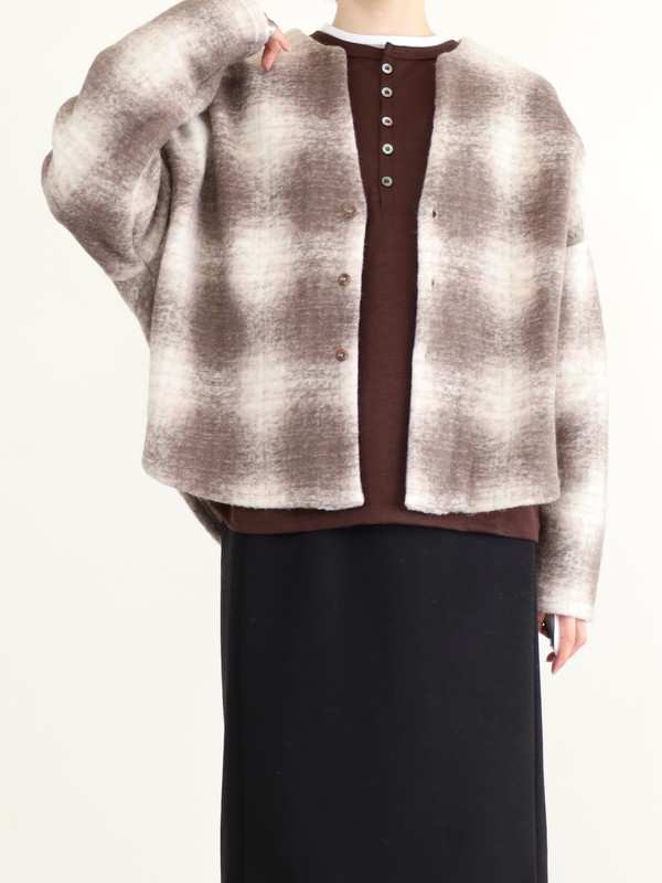 【LeMelange】スライバーニットチェックカーディガン