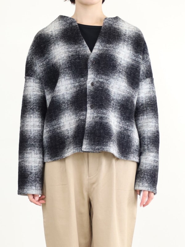 【LeMelange】スライバーニットチェックカーディガン