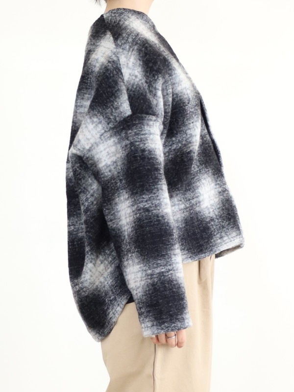 【LeMelange】スライバーニットチェックカーディガン