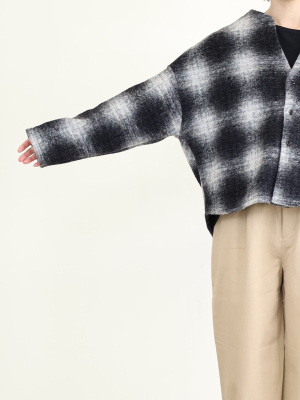 【LeMelange】スライバーニットチェックカーディガン