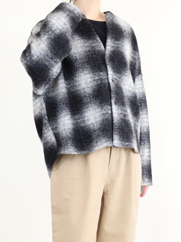 【LeMelange】スライバーニットチェックカーディガン