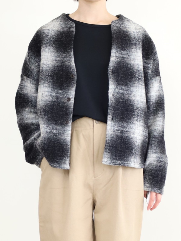 【LeMelange】スライバーニットチェックカーディガン
