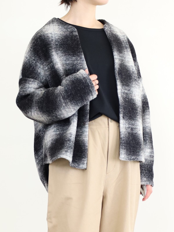 【LeMelange】スライバーニットチェックカーディガン